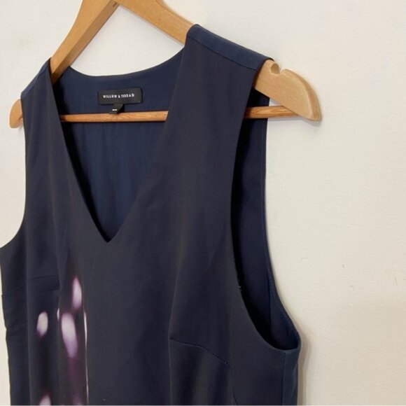 WILLOW THREAD navy blue dress v neck silky summer spring sleeveless M summertime - Picture 3 of 14